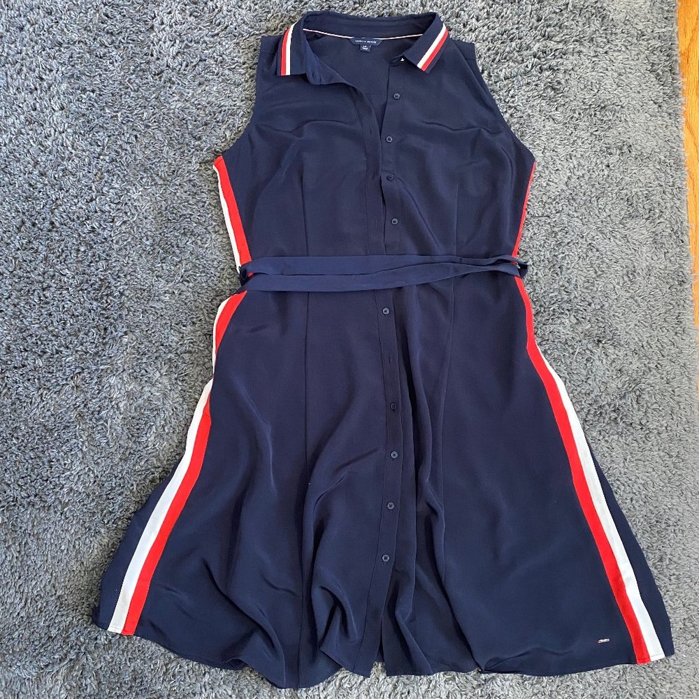 Tommy Hilfiger Button Down Tie Waist Dress Large